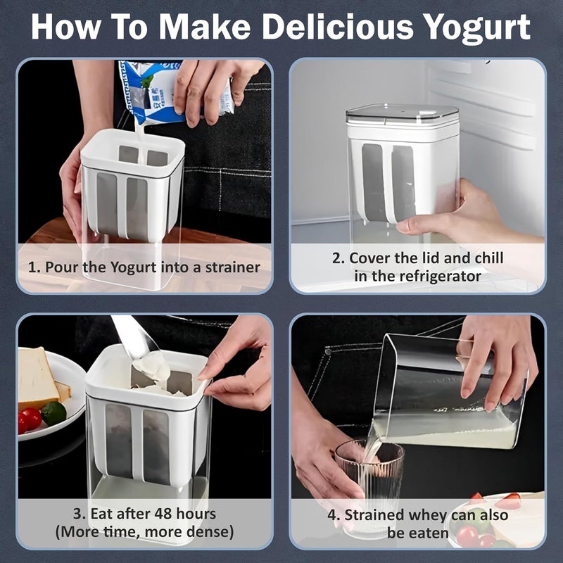 JD FRESH JD FRESH Greek Yogurt Curd MakerFine Mesh Strainer with LidHung Curd Strainer BoxHome EssentialsHung CurdPerfect for Homemade YogurtCurdCheese More 1100ml  - Image 5