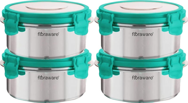 Floraware Floraware Stainless Steel Insulated Airtight LeakProof Lunch Box Unbreakable Lid Snacks Tiffin for Kids Light Weight Easy Clean for Office School Picnic Travelling Set 4 300 ml Sea Green  - Image 1