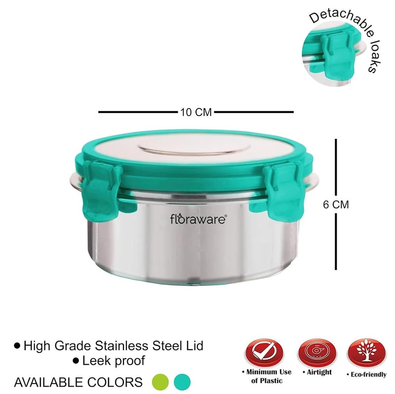Floraware Floraware Stainless Steel Insulated Airtight LeakProof Lunch Box Unbreakable Lid Snacks Tiffin for Kids Light Weight Easy Clean for Office School Picnic Travelling Set 4 300 ml Sea Green  - Image 5