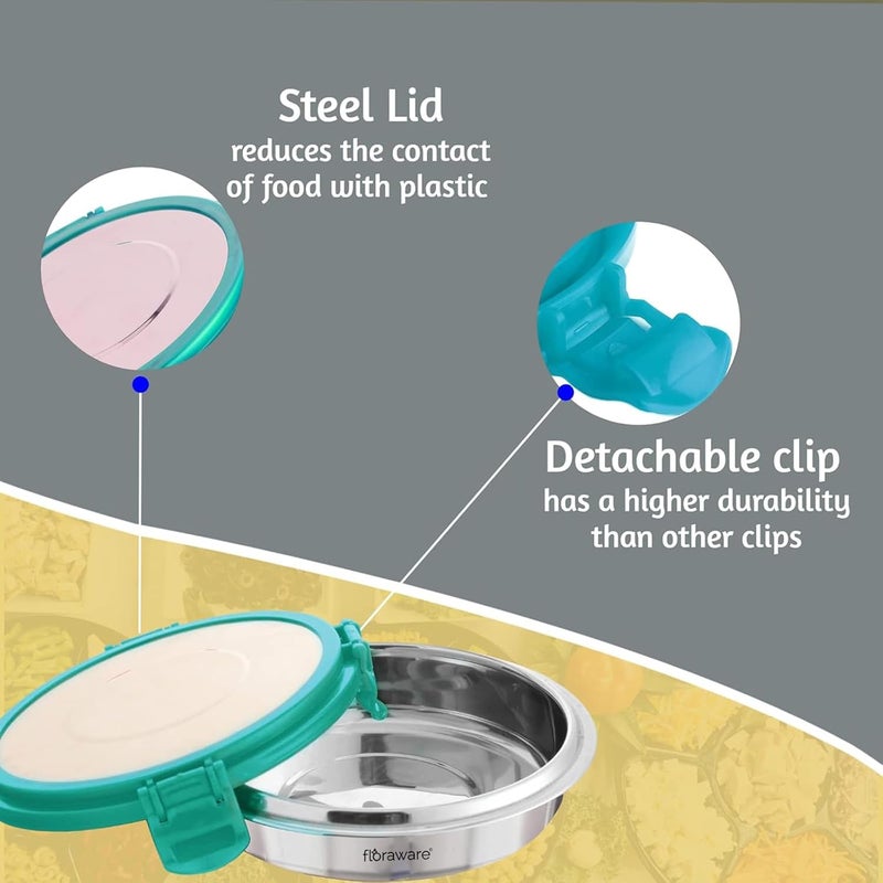 Floraware Floraware Stainless Steel Insulated Airtight LeakProof Lunch Box Unbreakable Lid Snacks Tiffin for Kids Light Weight Easy Clean for Office School Picnic Travelling Set 4 300 ml Sea Green  - Image 3