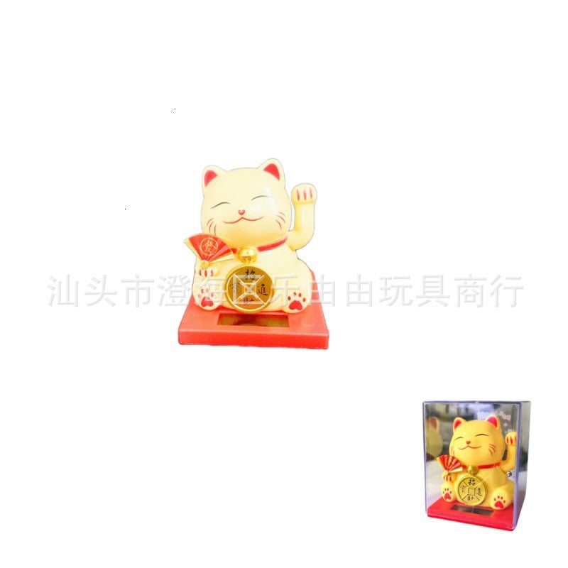 2 Inch Mini Solar Energy Automatic Waving Lucky Cat Car Cash Register Bonsai Home Ornaments Gift Giving - Image 1