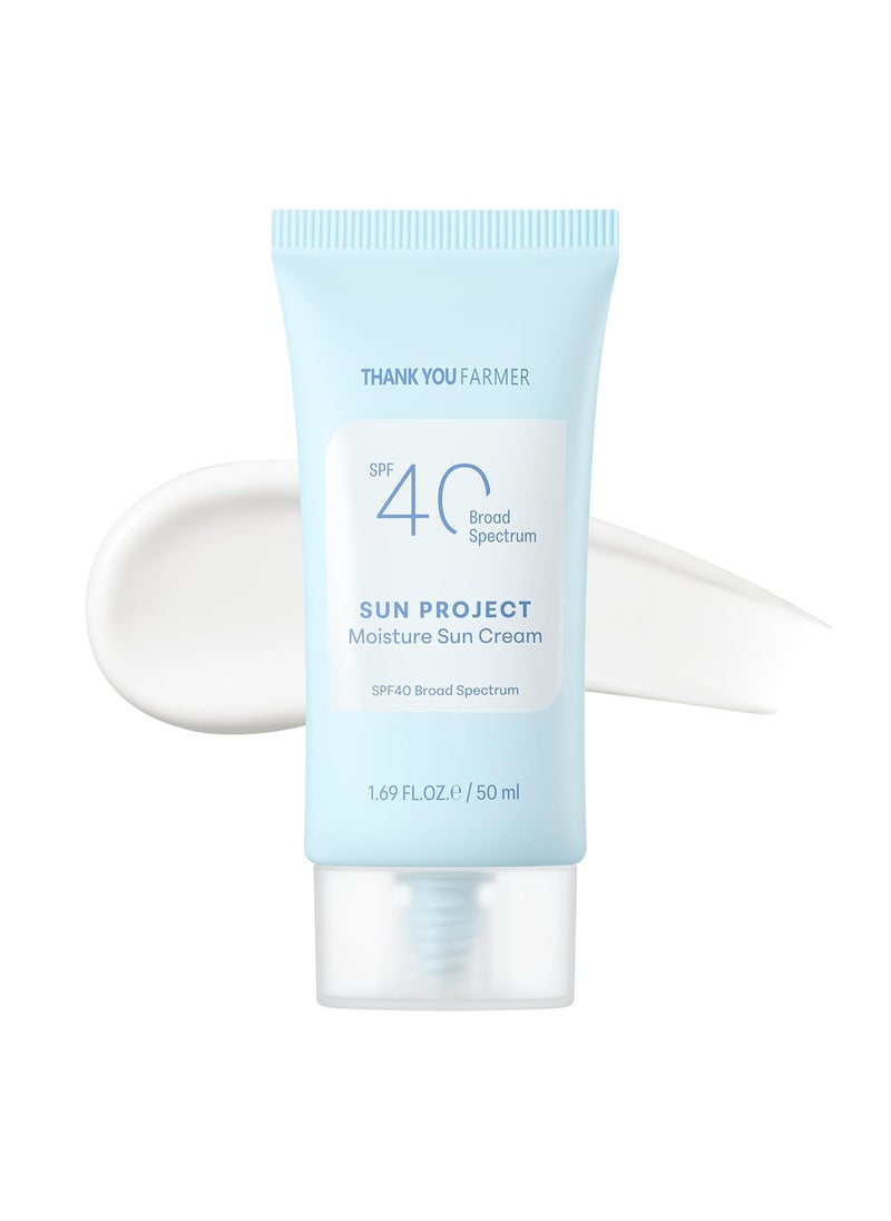 THANKYOU FARMER THANKYOU FARMER Sun Project Moisture Sun Cream SPF 40  Korean Sunscreen with Panthenol  Fragrange Free Broad Spectrum Dermatologist Tested Moisturizing No White Cast 169 fl oz 