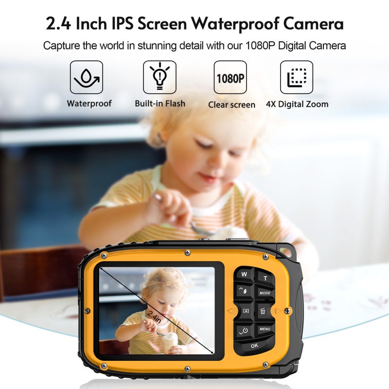1080P Waterproof Digital Camera 48MP Digital Video Camera 2.4 Inch IPS Screen IP68 5M Body Waterproof Depth Auto Focus 4X Digital Zoom Built-in Battery Birthday Festival Gift for Kids Boys Girls Students Teens - Image 4