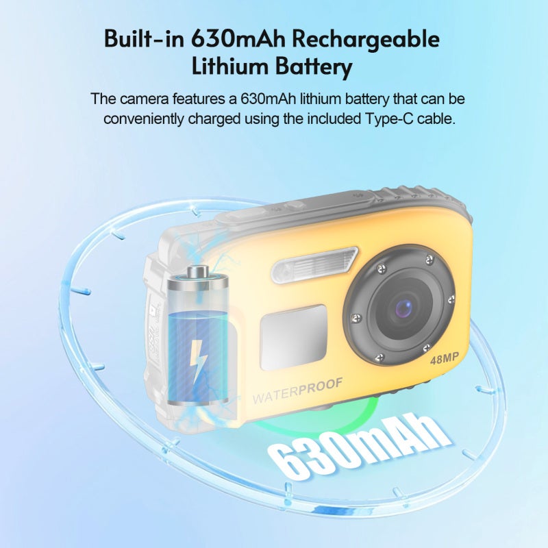 1080P Waterproof Digital Camera 48MP Digital Video Camera 2.4 Inch IPS Screen IP68 5M Body Waterproof Depth Auto Focus 4X Digital Zoom Built-in Battery Birthday Festival Gift for Kids Boys Girls Students Teens - Image 5