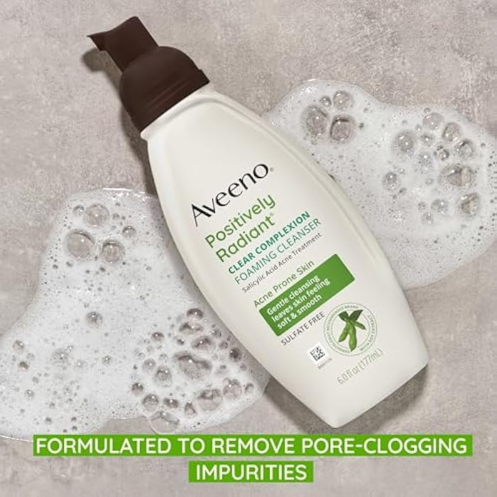 Aveeno Clear Complexion Foaming Oil-Free Facial Cleanser with Soy Extract & 0.5% Salicylic Acid, Acne Treatment Face Wash for Acne-Prone Skin, Sulfate-Free & Hypoallergenic, 6 fl. oz - Image 4