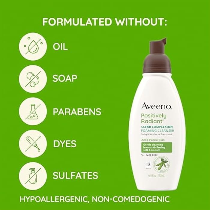 Aveeno Clear Complexion Foaming Oil-Free Facial Cleanser with Soy Extract & 0.5% Salicylic Acid, Acne Treatment Face Wash for Acne-Prone Skin, Sulfate-Free & Hypoallergenic, 6 fl. oz - Image 5