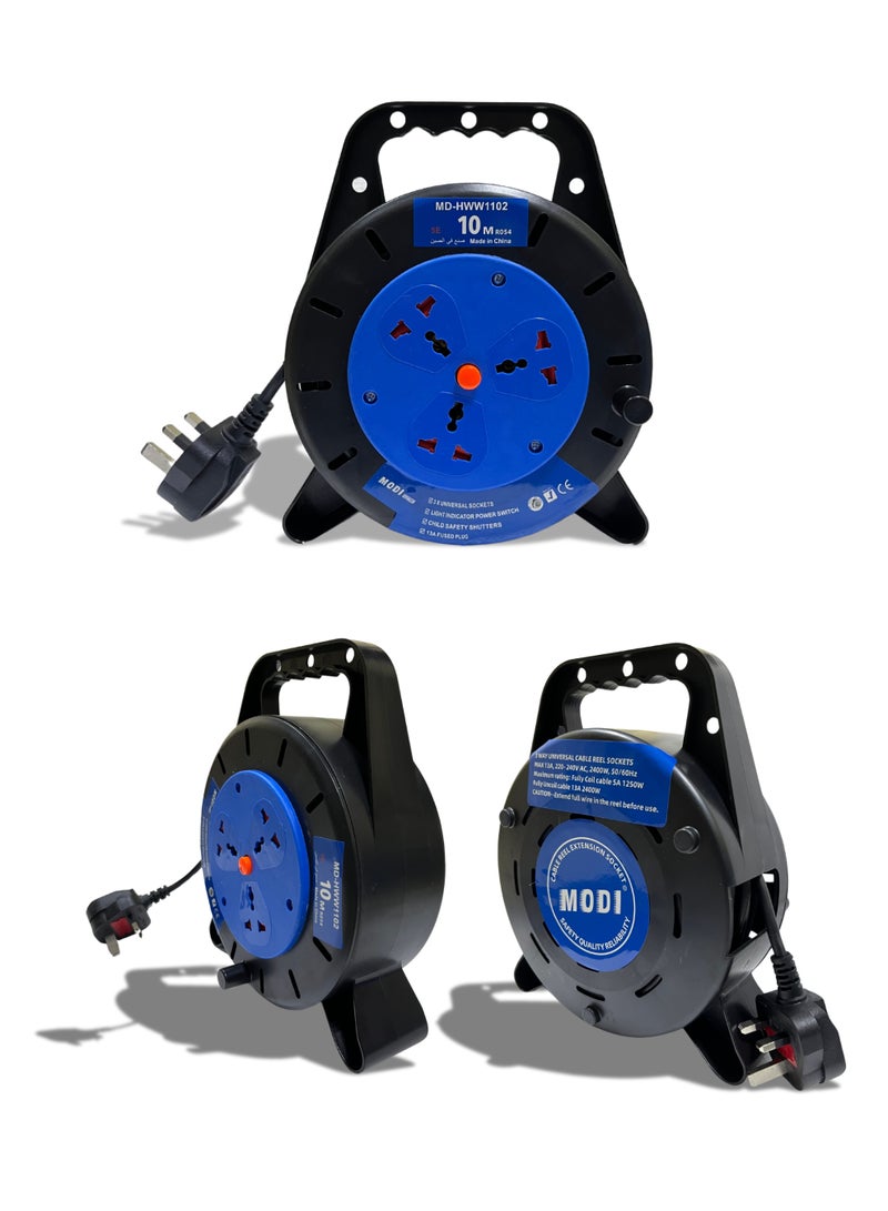 MODI Retractable 3 Way Extension Cord Reel Cable Reel with Power Button for Home, Office 2000 Watts Power Extension - 10 M - Image 4