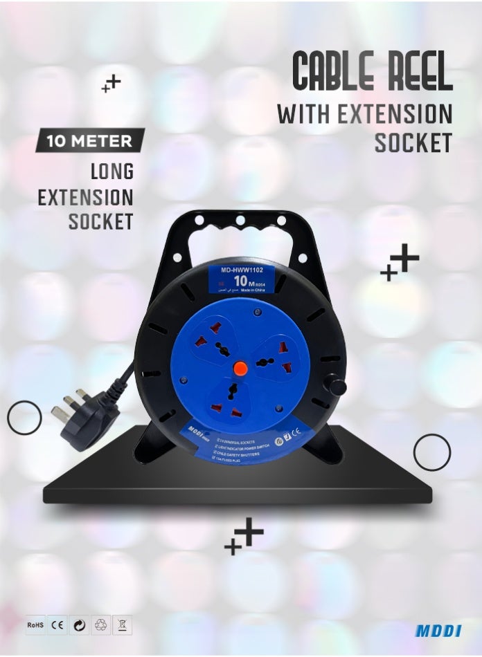MODI Retractable 3 Way Extension Cord Reel Cable Reel with Power Button for Home, Office 2000 Watts Power Extension - 10 M - Image 1