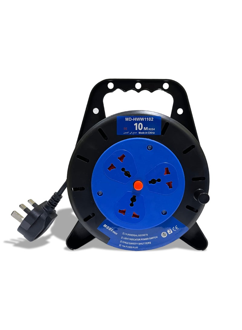 MODI Retractable 3 Way Extension Cord Reel Cable Reel with Power Button for Home, Office 2000 Watts Power Extension - 10 M - Image 2