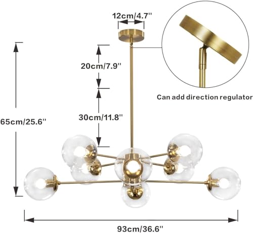 KCO Lighting Modern Sputnik Chandelier 8-Light Clear Glass Globe Ceiling Pendant Light Mid Century Brass Flush Mounted Fixture Kitchen Island (Gold+Clear) - Image 2