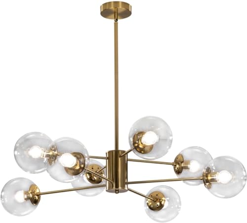 KCO Lighting Modern Sputnik Chandelier 8-Light Clear Glass Globe Ceiling Pendant Light Mid Century Brass Flush Mounted Fixture Kitchen Island (Gold+Clear) - Image 1