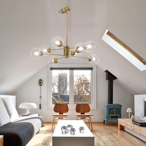 KCO Lighting Modern Sputnik Chandelier 8-Light Clear Glass Globe Ceiling Pendant Light Mid Century Brass Flush Mounted Fixture Kitchen Island (Gold+Clear) - Image 4