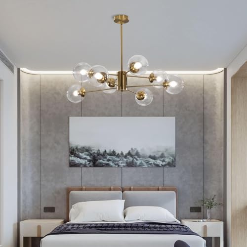 KCO Lighting Modern Sputnik Chandelier 8-Light Clear Glass Globe Ceiling Pendant Light Mid Century Brass Flush Mounted Fixture Kitchen Island (Gold+Clear) - Image 5