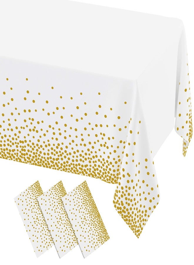 misaya 3 Packs Dot Disposable Table Cloth, 54 x 108 Inch Waterproof Plastic Tablecloth, Rectangle Gold Dots in White Table Covers for Picnic, Birthday, Party - Image 1