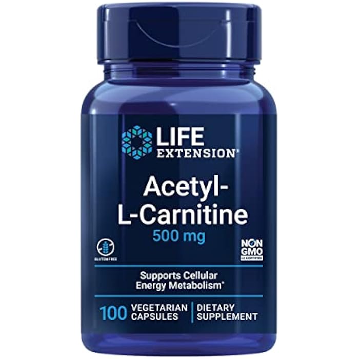 Life Extension Acetyl-L-Carnitine, Acetyl-L-Carnitine, Vitamin C, Brain, Mood & Nerve Health, Cellular Energy, 3-Month Supply, Gluten-Free, Non-GMO, Vegetarian, 100 Capsules - Image 1