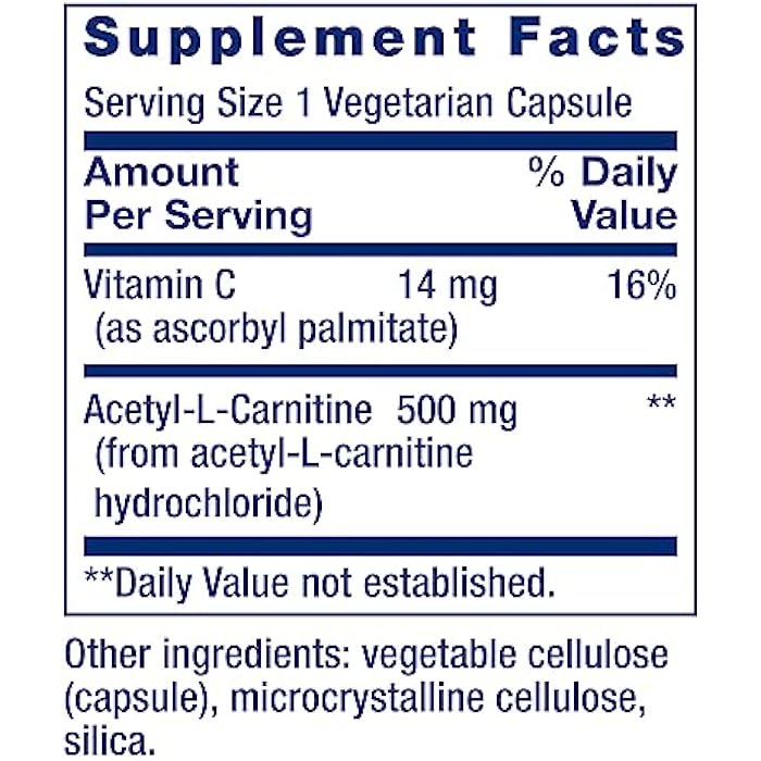 Life Extension Acetyl-L-Carnitine, Acetyl-L-Carnitine, Vitamin C, Brain, Mood & Nerve Health, Cellular Energy, 3-Month Supply, Gluten-Free, Non-GMO, Vegetarian, 100 Capsules - Image 3