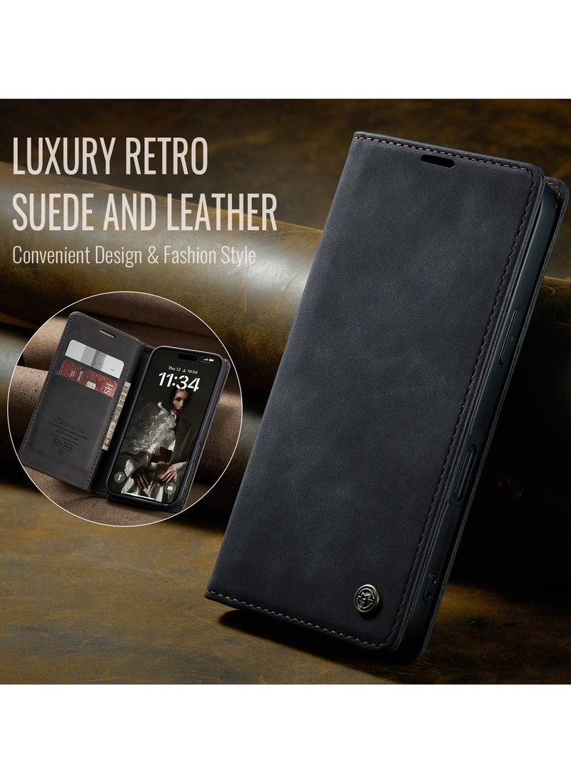 ICARLUS For iPhone 16 Pro Max Case Card Holder Stand Leather Phone Cover - Black  - Image 3
