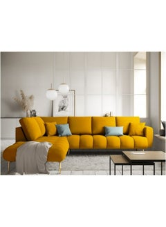 Al Home 5 Seater L-shape Sofa Velvet 85×180×85×250 Cm - Yellow  - Image 1