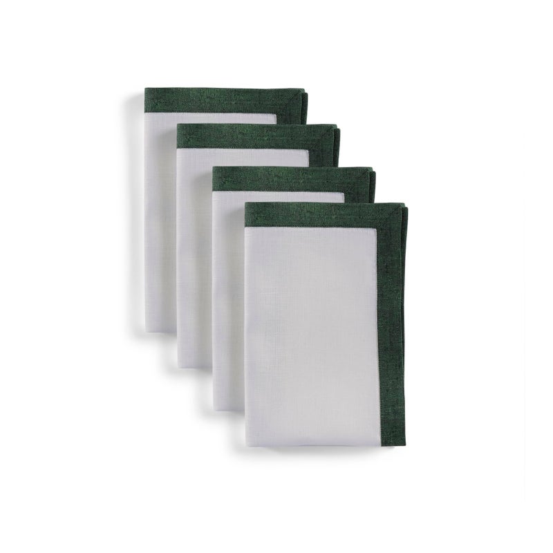 سولينو هوم مناديل العشاء المنزلية المنزلية في Solino 20 × 20 بوصة - 100 ٪ من المناديل النقية الغابة والأبيض من المناديل القماشية الخضراء مجموعة من 4 - كلاسيكية مصنوعة يدويًا وقابلة للغسل الماكينة  - Image 1
