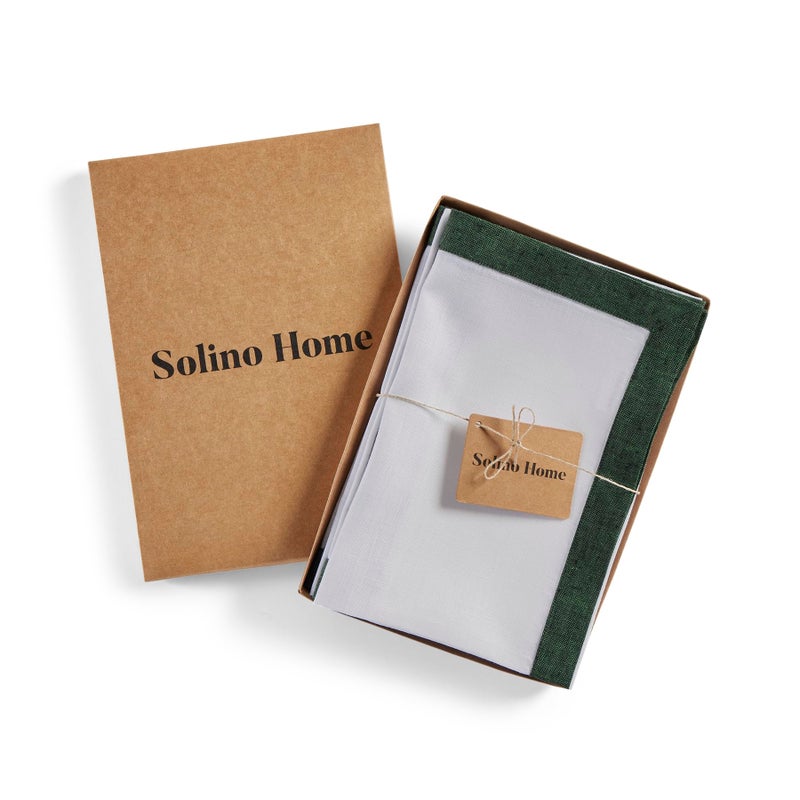 سولينو هوم مناديل العشاء المنزلية المنزلية في Solino 20 × 20 بوصة - 100 ٪ من المناديل النقية الغابة والأبيض من المناديل القماشية الخضراء مجموعة من 4 - كلاسيكية مصنوعة يدويًا وقابلة للغسل الماكينة  - Image 3