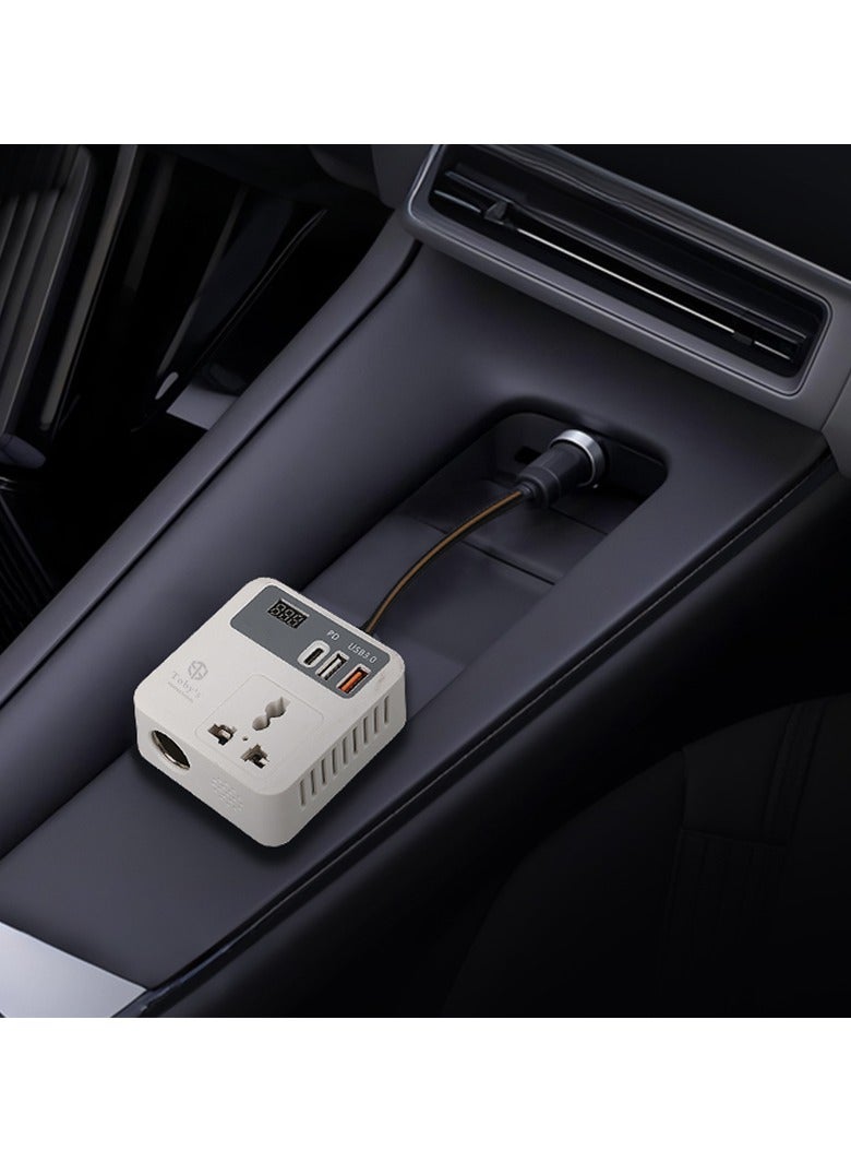 توبيز محول طاقة توبيز 100 واط بطول 245 سم مع غلاف ABS وموصلات نحاسية ولوحة PCB، سلك ولاعة سيارة، منافذ USB-C وUSB-A وQC، مدخل DC12V إلى مخرج 220V - Image 3