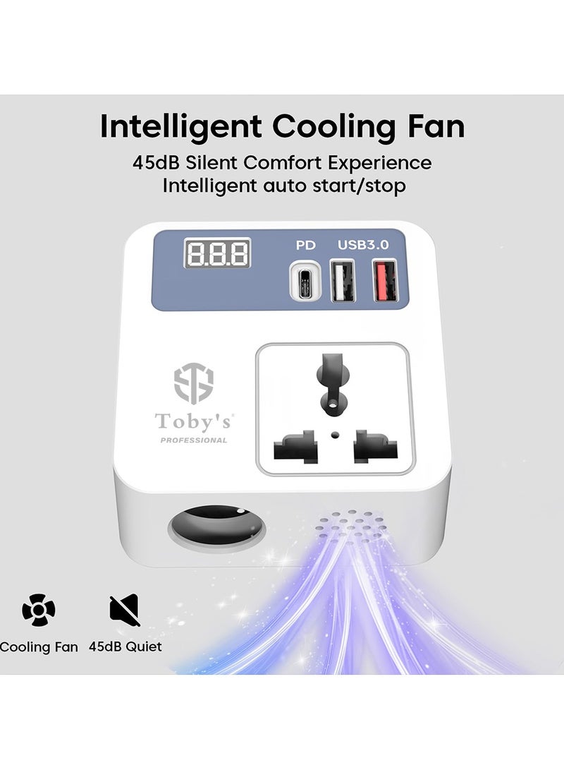 توبيز محول طاقة توبيز 100 واط بطول 245 سم مع غلاف ABS وموصلات نحاسية ولوحة PCB، سلك ولاعة سيارة، منافذ USB-C وUSB-A وQC، مدخل DC12V إلى مخرج 220V - Image 5