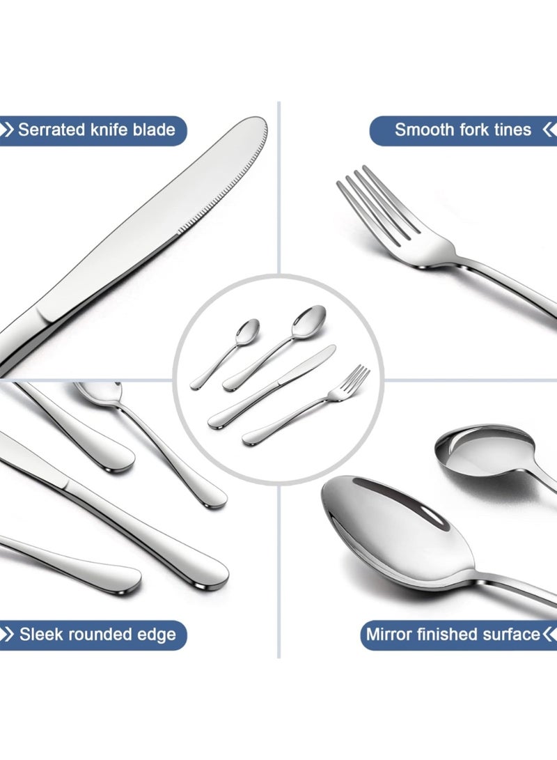 ليموس طقم أدوات مائدة من الفولاذ المقاوم للصدأ مكون من 24 قطعة لستة أشخاص، يتضمن سكينًا وشوكة وملعقة، أدوات مائدة أنيقة للاستخدام اليومي/أعياد الميلاد، بلمسة نهائية لامعة. آمن للغسل في غسالة الأطباق - Image 4