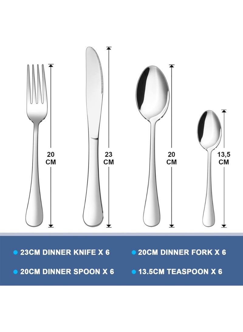 ليموس طقم أدوات مائدة من الفولاذ المقاوم للصدأ مكون من 24 قطعة لستة أشخاص، يتضمن سكينًا وشوكة وملعقة، أدوات مائدة أنيقة للاستخدام اليومي/أعياد الميلاد، بلمسة نهائية لامعة. آمن للغسل في غسالة الأطباق - Image 3