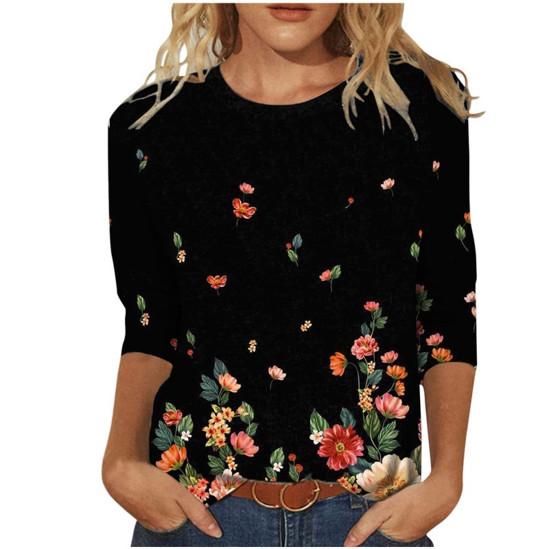 Women'S 3D Printed Crewneck 7-Sleeve T-Shirt - Image 1
