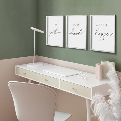 Heiple Motivational Wall Art 11"x14" Framed Wooden Inspirational Office Wall Decor for Men Picture Poster Positive Work Hard Quote Wall Decor for Home Office Bedroom (White, 11”x14”) - Image 4