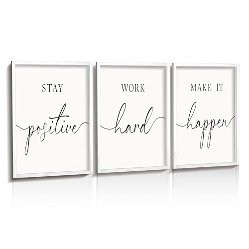 Heiple Motivational Wall Art 11"x14" Framed Wooden Inspirational Office Wall Decor for Men Picture Poster Positive Work Hard Quote Wall Decor for Home Office Bedroom (White, 11”x14”) - Image 1