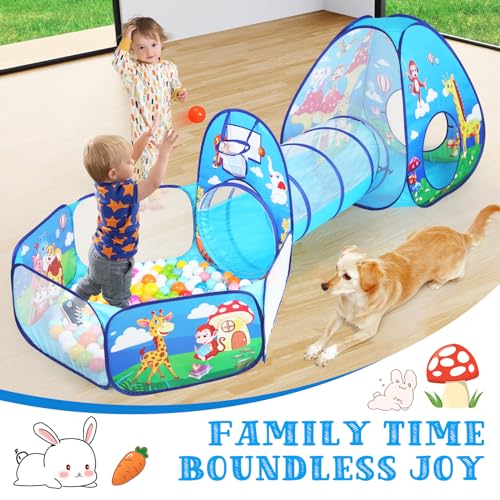 PigPigPen 3 in 1 Kids Play Tent with Tunnel and Ball Pit for Boys Girls Toddler Pop Up Playhouse Toy for Indoor Outdoor Jungle 3pc Play Tent - Image 5