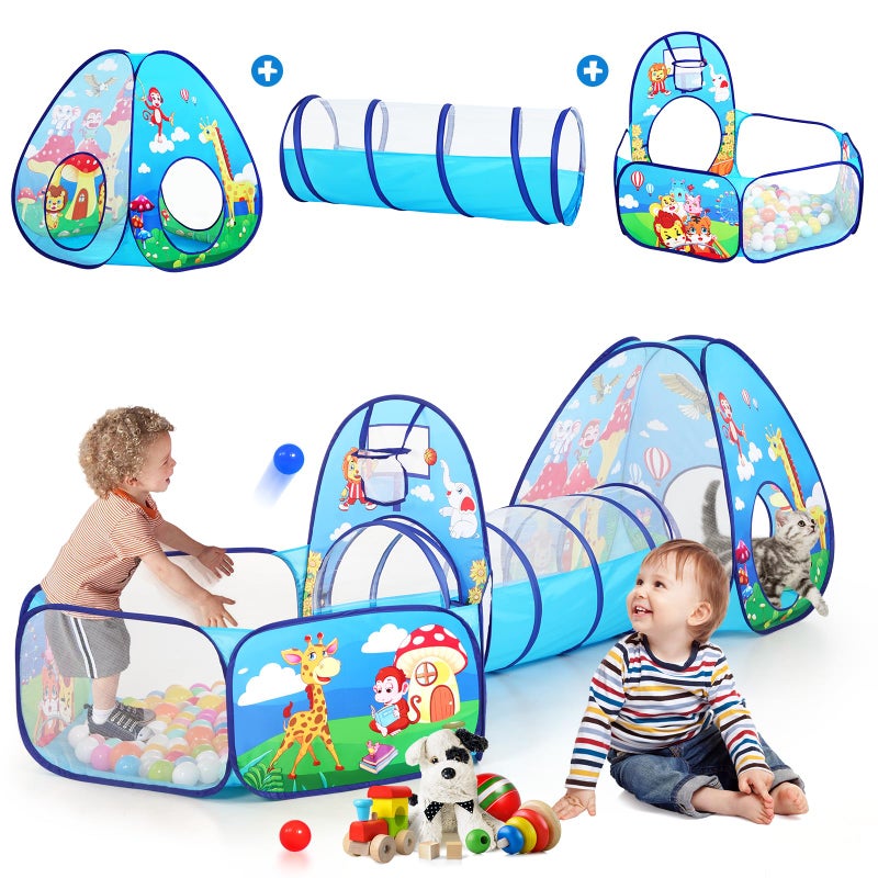 PigPigPen 3 in 1 Kids Play Tent with Tunnel and Ball Pit for Boys Girls Toddler Pop Up Playhouse Toy for Indoor Outdoor Jungle 3pc Play Tent - Image 3