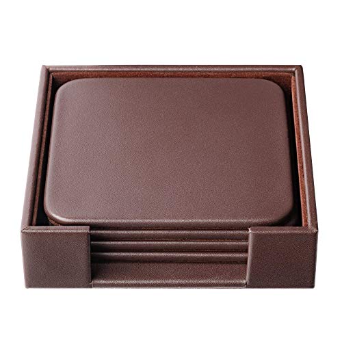 Dacasso Chocolate Brown Leatherette Square Coaster with Holder (Set of 4) - Image 3