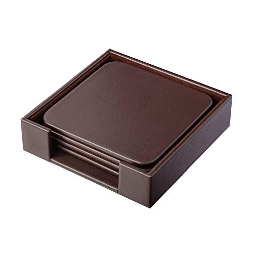 Dacasso Chocolate Brown Leatherette Square Coaster with Holder (Set of 4) - Image 1