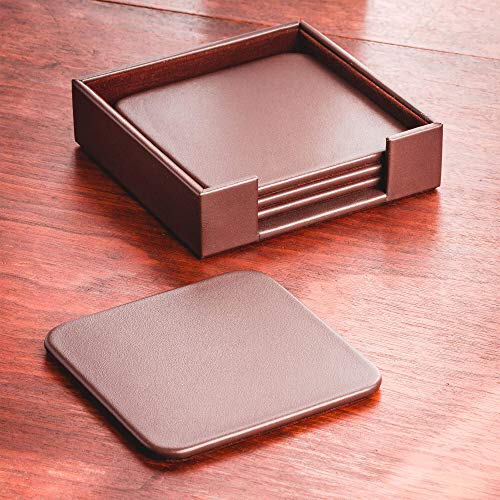 Dacasso Chocolate Brown Leatherette Square Coaster with Holder (Set of 4) - Image 2