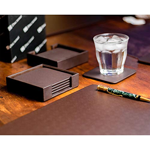 Dacasso Chocolate Brown Leatherette Square Coaster with Holder (Set of 4) - Image 5