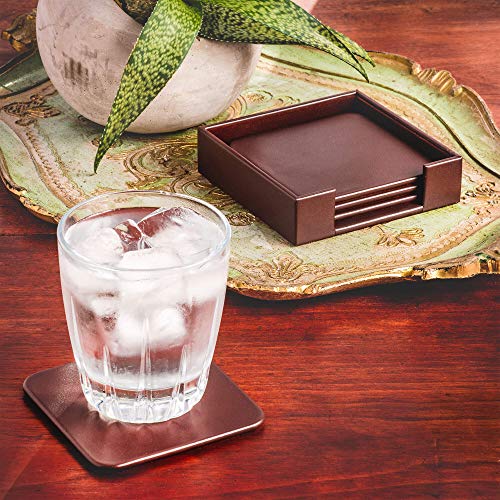 Dacasso Chocolate Brown Leatherette Square Coaster with Holder (Set of 4) - Image 4
