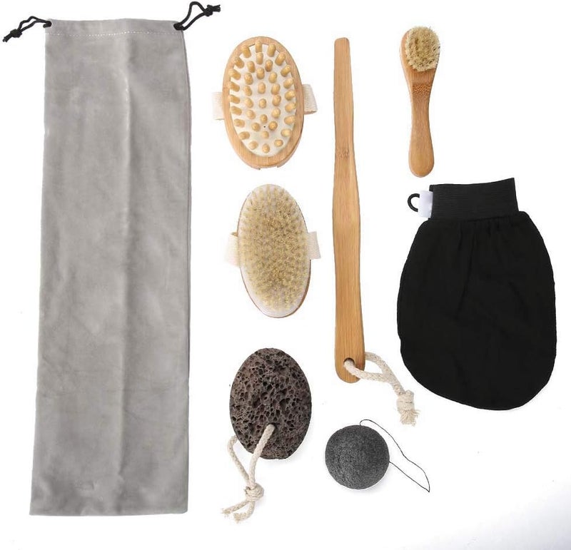 klarako Dry Brushing Body Brush Set, Natural Soft Bristles Body Cleaning Tool Set for Bathe - Image 1