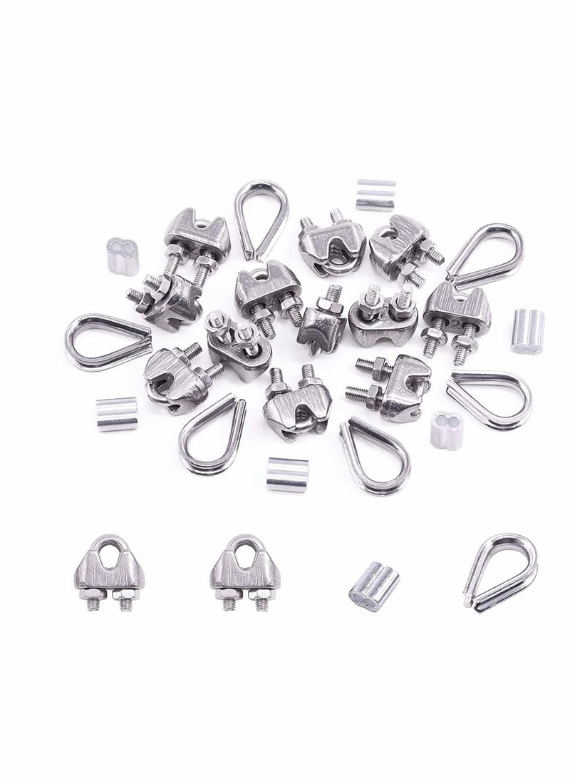 Y&D Wire Rope Accessory Set, 24pcs 304 Stainless Steel Cable Clamp Silver M2 Clip, Thimble, 2mm Aluminum Crimping Loop, for 1/8 inch  - Image 1