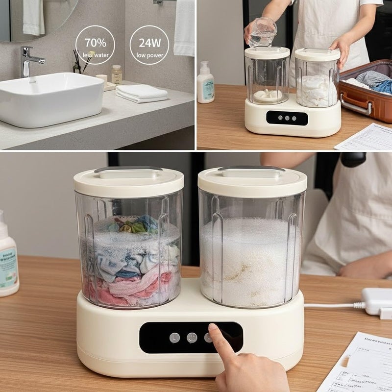 Mini Portable Washing Machine Double Tub for Underwear and Socks – One Button Operation – 1.5L x 2 – Portable Without Installation – Water and Electricity Saving - Image 4