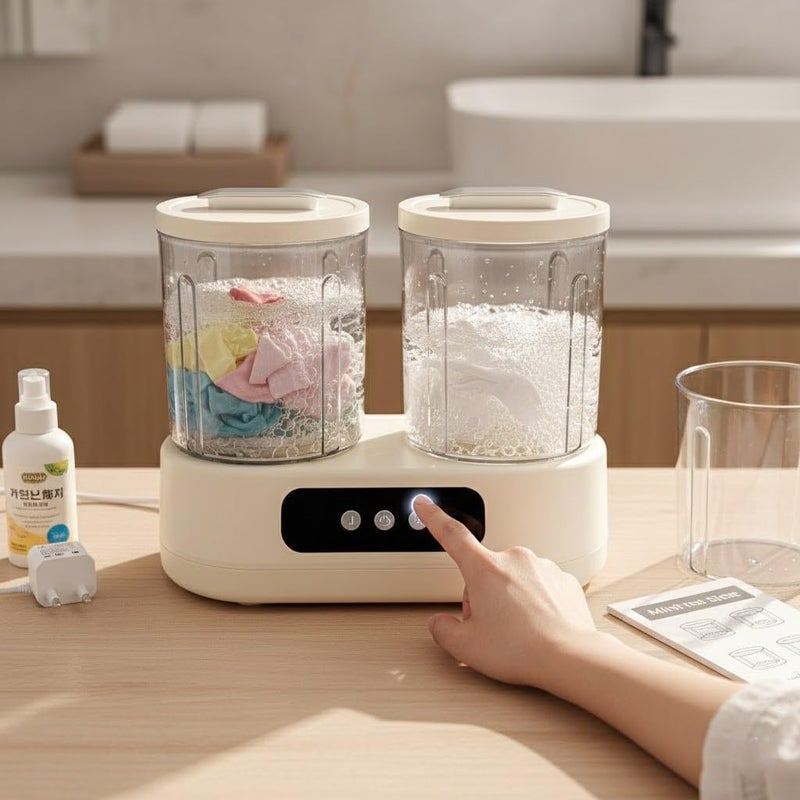 Mini Portable Washing Machine Double Tub for Underwear and Socks – One Button Operation – 1.5L x 2 – Portable Without Installation – Water and Electricity Saving - Image 5