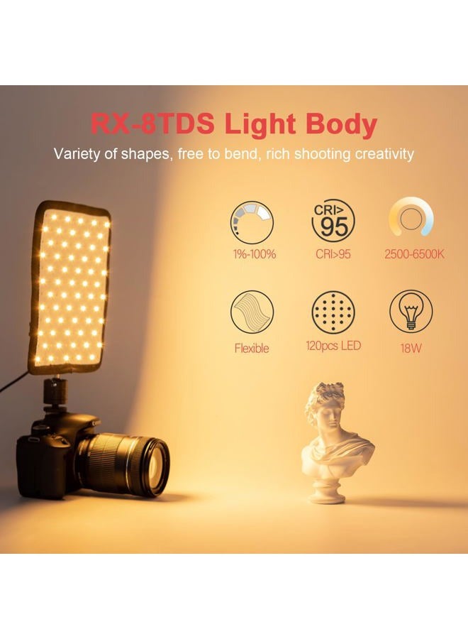 Fomito Falconeyes RX-8TDs Foldable Flexible LED Light Panel Kit 2500K-6500K CRI95 On-Camera Lamp Daylight Splash-Proof for Video Studio Photography Lighting - Image 2