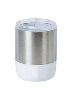 Lima Long Lasting Round Toothbrush Holder White and Silver 13 x 9 x 9 cm