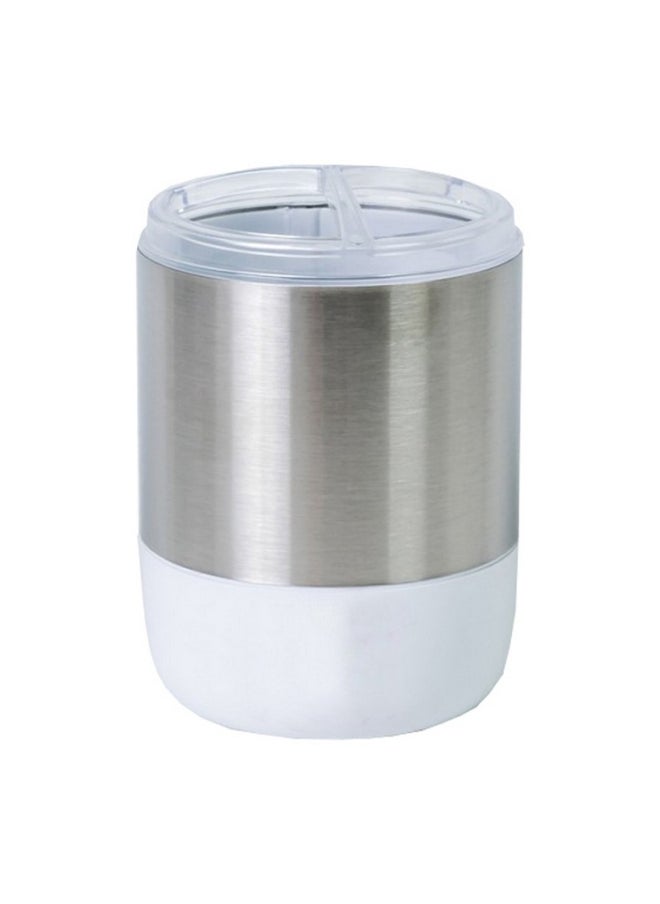 Primanova - Lima Long Lasting Round Toothbrush Holder White and Silver 13 x 9 x 9 cm - Image 1