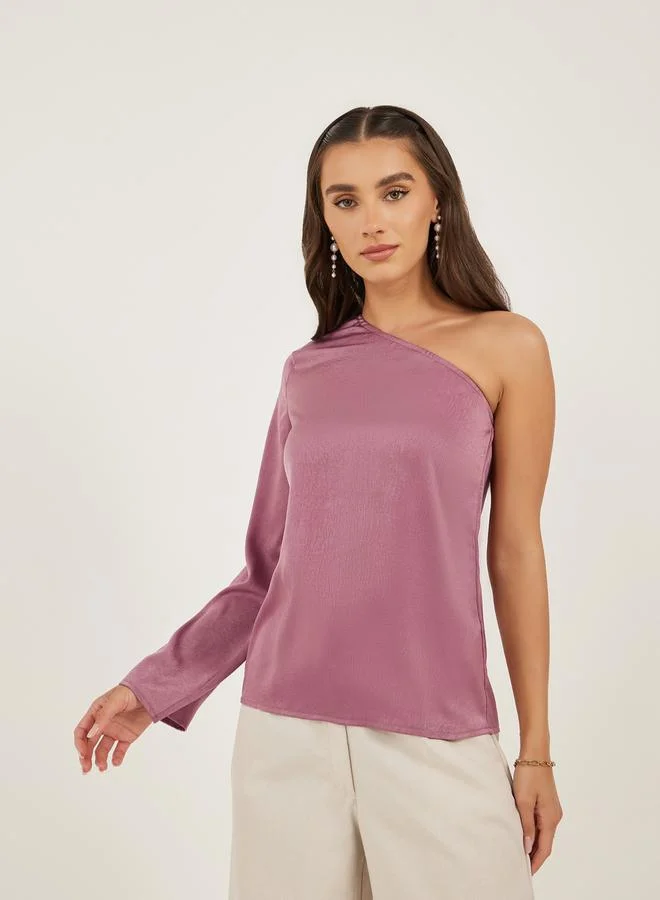 Styli Textured One Shoulder Asymmetric Neck Top