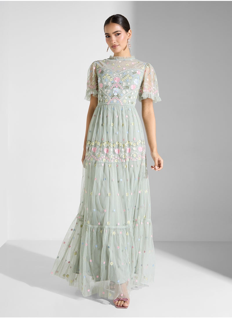 Maya Embroidered High Neck Maxi Dress  - Image 1