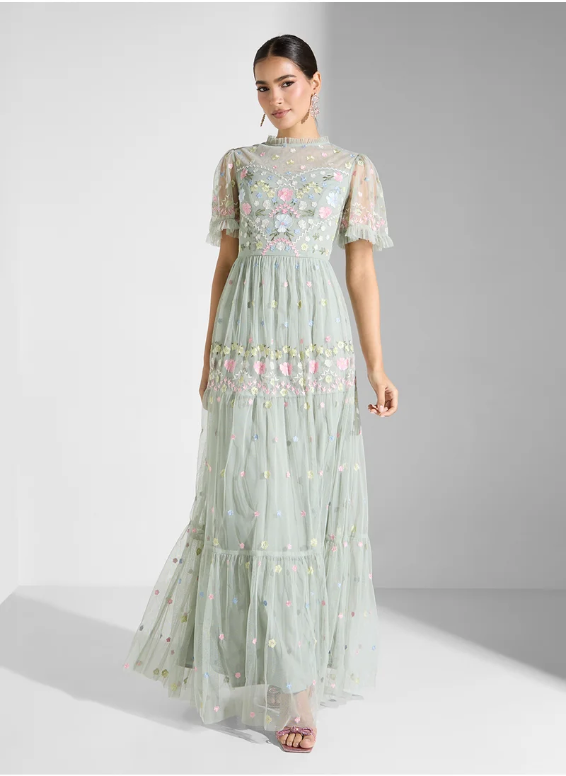 Maya Embroidered High Neck Maxi Dress