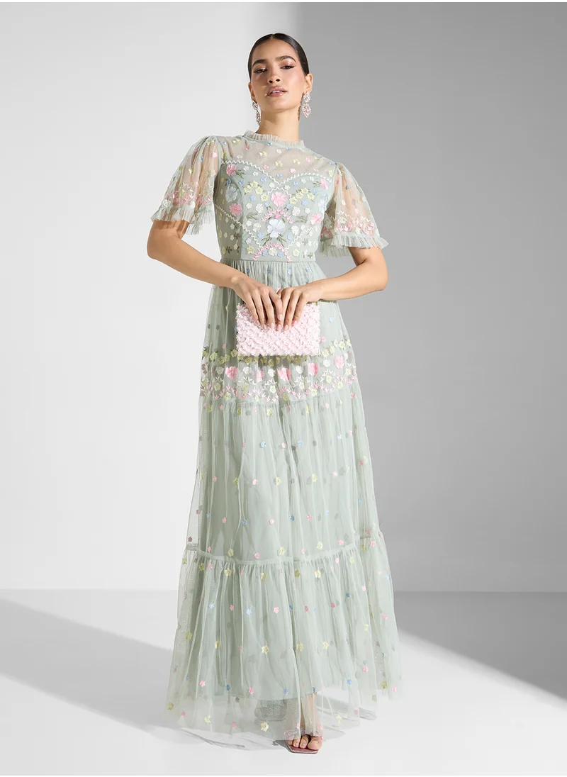 Maya Embroidered High Neck Maxi Dress