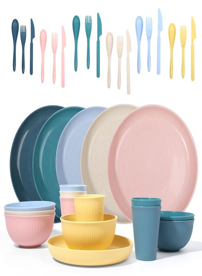 DAPIPIK Wheat Straw Dinnerware Sets -DAPIPIK 36 Piece Unbreakable Dinnerware Sets for 6, Wheat Straw Plates and Bowls Set, Lightweight Camping Plates Cups and Bowls Set.Dishwasher Microwave Safe Dinnerware - Image 1